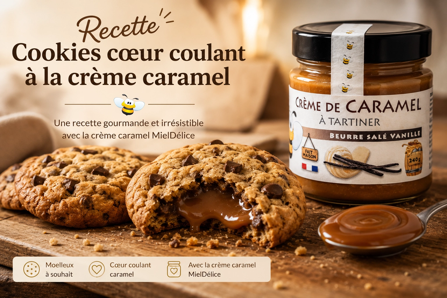 Cookies cœur coulant à la crème caramel artisanale MielDélice