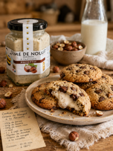 Recette de cookies au coeur fondant crème de nougat Mieldelice
