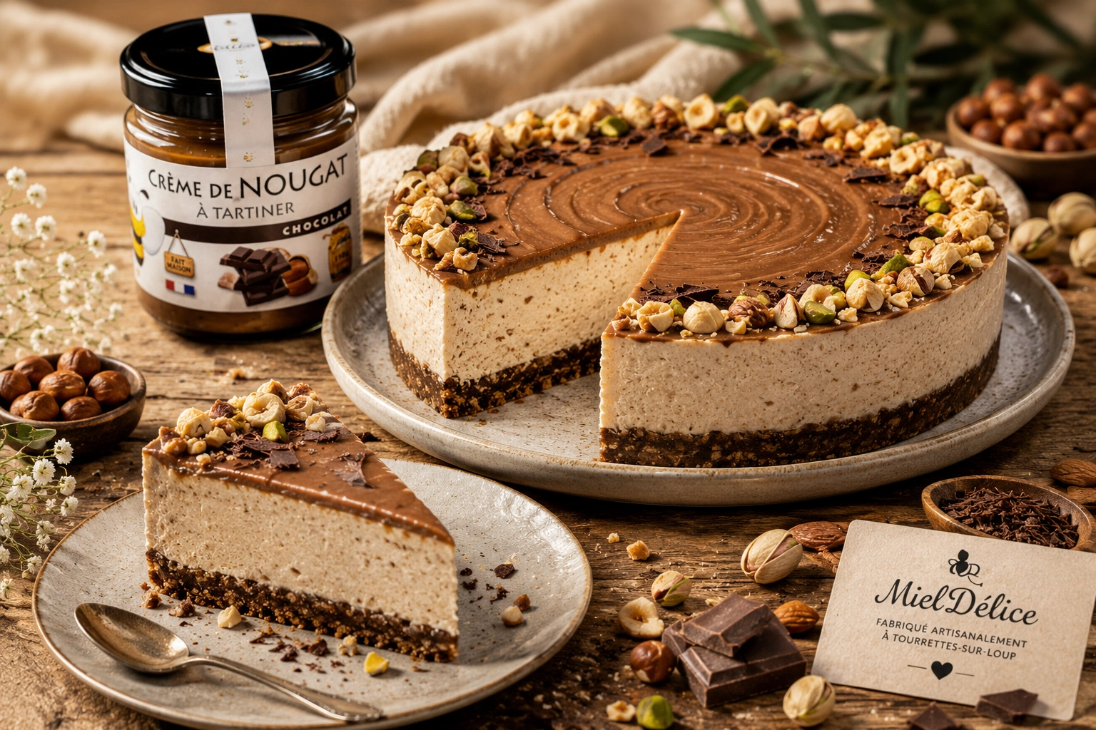Cheesecake à la crème de nougat artisanale MielDélice